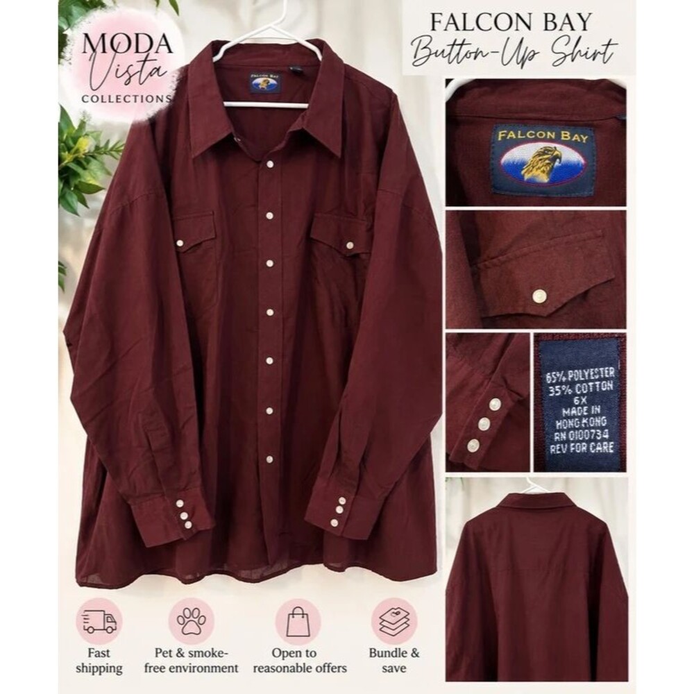 Falcon Bay Burgundy Long Sleeve Button-Up Shirt - Size: 6XL Like New
